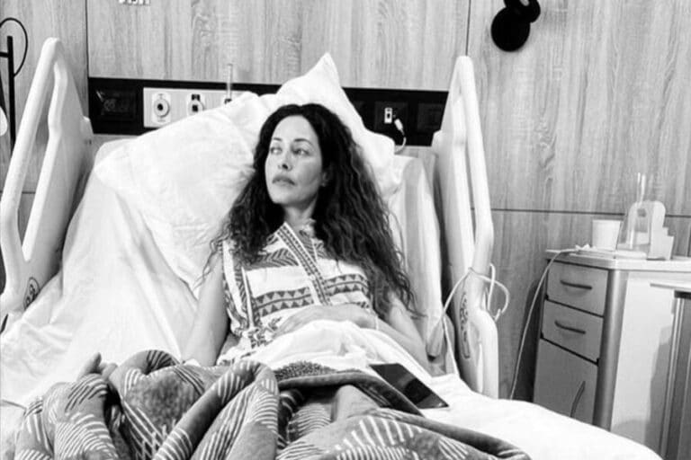 שירלי בוגנים במיטת בית החולים. צילום:אינסטגרם